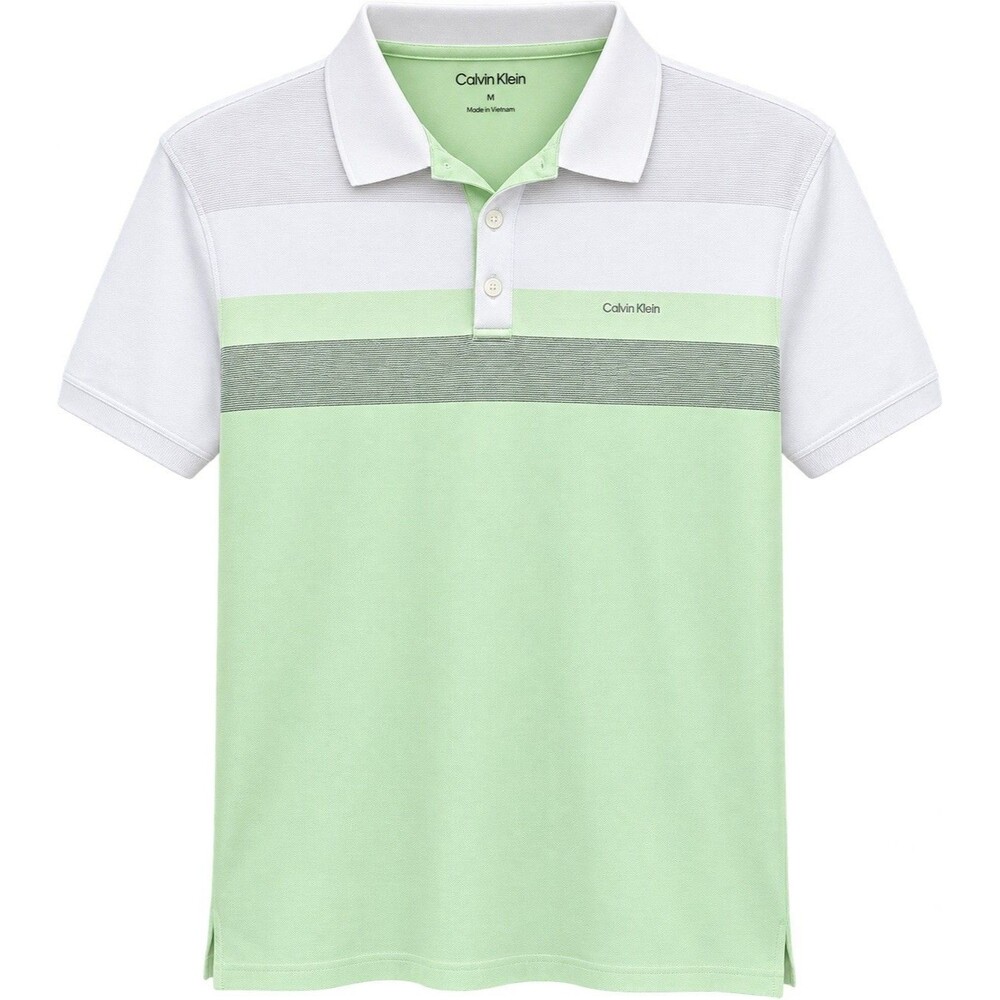 Calvin Klein Men’s Short Sleeve Polo, Mint Green w/white, Size Med